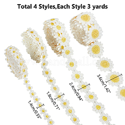 ミルクファイバー刺繍フラワーレースリボン 4個 4スタイル  フラワーレーストリム  服飾材料  きいろ  14~36mm  約3ヤード/個  1個/スタイル&nbsp;DIY-WR0003-75