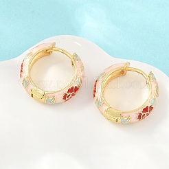 真鍮エナメルフープピアス  花柄  鉛フリー＆カドミウムフリー  ラックめっき  長持ちメッキ  18KGP本金メッキ  ミックスカラー  20x6mm&nbsp;KK-CBA8324-13G