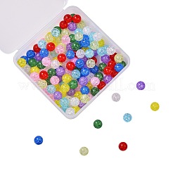 135g9色透明クラックルガラスラウンドビーズ連売り  穴がない  ミックスカラー  1/2インチ（12mm）  15個/カラー&nbsp;CCG-SZ0001-02