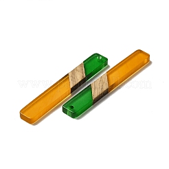 不透明な樹脂とクルミ材の大きなペンダント  長方形チャーム  オレンジ  51.5x7.5x3.5mm  穴：2mm&nbsp;RESI-D060-C-01
