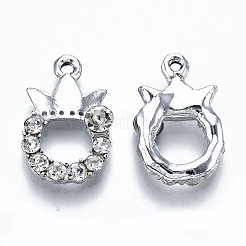 UVメッキ合金ペンダント  クリスタルラインストーン付き  クラウン  カドミウムフリー＆鉛フリー  プラチナ  19x12.5x4mm  穴：1.5mm&nbsp;PALLOY-S181-023-RS