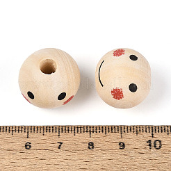 印刷されたシマウッドビーズ  表情でラウンド  古いレース  18.5~19.5mm  穴：5mm&nbsp;WOOD-T033-02D
