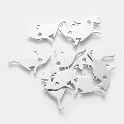 変色しない304ステンレススチールの子猫ペンダント  心と猫のシルエットの形  ステンレス鋼色  17x22x1.1mm  穴：1.5mm&nbsp;STAS-Q201-T440
