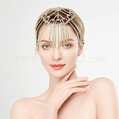 ブライダル用メタルラインストーンタッセルヘアチェーンハット  ゴールドカラー  300x376x6mm&nbsp;DIY-WH0504-183