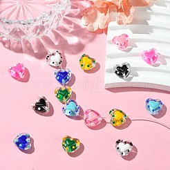 16個8色ガラスビーズ  エナメル  ハート  ミックスカラー  12x12.5x7mm  穴：1mm  2個/カラー&nbsp;LAMP-CJ0001-99