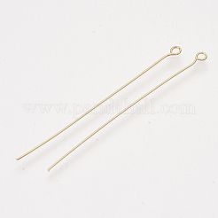 真鍮製アイピン  18KGP本金メッキ  50x0.5mm  穴：1.6mm&nbsp;X-KK-S348-405C