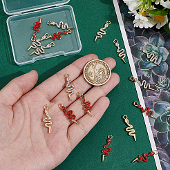 20pcs2スタイルアロイラインストーンペンダント  スネークチャーム  ゴールドカラー  27~27.5x8x2.5mm  穴：2~2.5mm  10個/スタイル&nbsp;FIND-NB0006-29