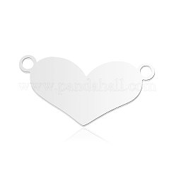 変色しない201ステンレススチールコネクタチャーム  ハート  ステンレス鋼色  9.5x19x1mm  穴：1.4mm&nbsp;STAS-N090-LA874-1