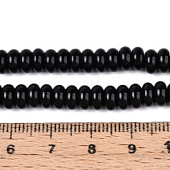 プリントガラスビーズ焼付塗装ガラスビーズ連売り  ロンデル  ブラック  6x3mm  穴：1mm  約118~121個/連  14.96~15.31''（38~38.9センチメートル）&nbsp;GLAA-T025-6mm-08A