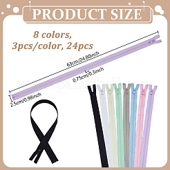 24個 8色 衣服アクセサリー  ナイロン閉口ジッパー  ファスナー部品  ミックスカラー  630x25x7.5mm  3個/カラー&nbsp;FIND-NB0006-77B