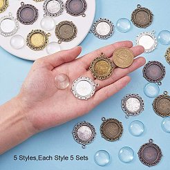 DIYのペンダント作り  チベットのスタイルの合金のペンダントカボションのセッティングと透明なガラスのカボション  ミックスカラー  35.5x32x2mm  穴：2.5mm&nbsp;DIY-PH0019-68