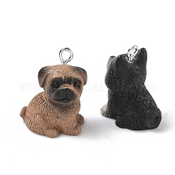 不透明樹脂ペンダント  犬チャーム  プラチナトーンの鉄ループ付き  ミックスカラー  19~25x13~22x13.5~26mm  穴：2mm&nbsp;RESI-F068-02