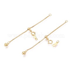 スターリングシルバーチェーンエクステンダー925個  ハート  カニカンとチャーム付き  ゴールドカラー  65x4mm  穴：1.8mm&nbsp;STER-T008-57G