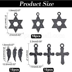 48個3スタイルアロイペンダント  スター＆ウィング＆クロス  電気泳動黒  20.5~33x11~21x1.5~2mm  穴：1.8~2.3mm  16個/スタイル&nbsp;FIND-FH0004-28