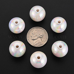 不透明なアクリルビーズ  ABカラーメッキ  ラウンド  ホワイト  16x15mm  穴：2.8mm  約220個/500g&nbsp;MACR-S370-D16mm-01