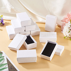 ライチテクスチャ紙のジュエリーリング、イヤリング収納ボックス  長方形  ホワイト  8.2x5.15x3.25cm&nbsp;CON-TAC0001-22B