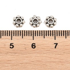 チベット風合金スペーサービーズ  花  アンティークシルバー  6x6x2mm  穴：1.6mm&nbsp;FIND-D041-03AS