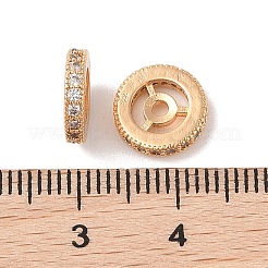 真鍮マイクロペーブクリアキュービックジルコニアビーズ  ニッケルフリー  フラットラウンド  ゴールドカラー  9.5x2mm  穴：1.4mm&nbsp;KK-B100-055A-G