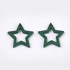 塗装ポプラウッドペンダント  スター  グリーン  24.5~25x24.5x2.5mm  穴：1.2mm&nbsp;WOOD-T021-10F