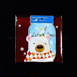 クリスマステーマのプラスチック耐熱皿バッグ  粘着式  チョコレート用  キャンディ  クッキー  正方形  クマ  130x100x0.05mm  内径：100x100mm  100個/袋&nbsp;ABAG-F007-04A