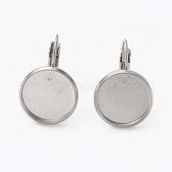 変色しにくい304ステンレススチールフレンチフックピアス金具  カボションカットのフラットラウンドセッティング付き  ステンレス鋼色  20.5~22.5x13.5mm  ピン：0.7mm  トレイ：12mm&nbsp;STAS-L253-005C-P