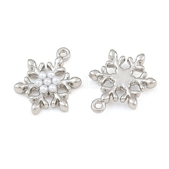 合金とABS樹脂製のパールペンダント  スノーフレークチャーム  ラックめっき  プラチナ  18.5x14x4mm  穴：1.4mm&nbsp;PL-CBAF039-01P