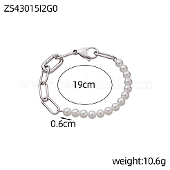 304ステンレススチールアズキチェーンブレスレット  シェルビーズ付き  ラウンド  ステンレス鋼色  7.48インチ（19cm）&nbsp;STAS-OY015-99P