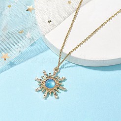 合金樹脂太陽ペンダントネックレス  304ステンレススチールアズキチェーンネックレス女性用  ゴールドカラー  17.95インチ（45.6cm）&nbsp;NJEW-JN04816