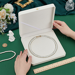 革製パールビーズネックレスの包装箱  正方形  ホワイト  18.8x18.8x3.7cm&nbsp;CON-WH0086-187A