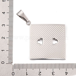 変色しない304ステンレススチールペンダント  スクエアソケットチャーム  ステンレス鋼色  42x38x3mm  穴：9.5x4.5mm&nbsp;STAS-K283-05P