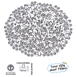 不透明アクリルビーズ 100g  エナメル  ピースサイン付きのフラットラウンド  ホワイト  7x4mm  穴：1.6mm  100 G /ボックス&nbsp;MACR-SC0001-49