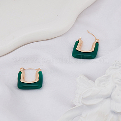 女性用合金と樹脂のフープピアス1組  ライトゴールド  長方形  ティール  29x21.5x6.5mm&nbsp;EJEW-LP0004-71A