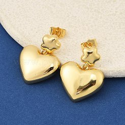 ハートと星の真鍮製ダングルスタッドピアス  ラックめっき  長持ちメッキ  カドミウムフリー＆鉛フリー  18KGP本金メッキ  27.5x21.5mm&nbsp;EJEW-F389-17G