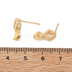 菱形とフラットラウンドい真鍮のマイクロパヴェキュービックジルコニアスタッドピアス（女性用）  カドミウムフリー＆鉛フリー  長持ちメッキ  ラックめっき  ゴールドカラー  きいろ  13.5x7mm&nbsp;EJEW-G428-20G-01