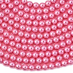 ガラスパールビーズ  パールカラーの  ラウンド  濃いピンク  4mm  穴：0.7~1.1mm  約100個/連  16''（40.64センチメートル）&nbsp;HY-J001-4mm-HX053