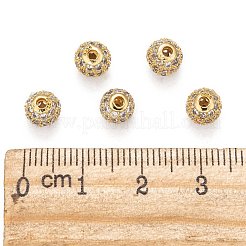 真鍮製キュービックジルコニアビーズ  カドミウムフリー＆鉛フリー  ラウンド  ゴールドカラー  6mm  穴：1.5mm&nbsp;ZIRC-F001-02G-6MM