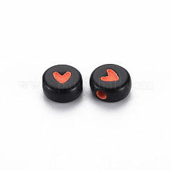 不透明な黒のアクリルビーズ  ミックスカラーハートのフラットラウンド  7x3.5mm  穴：1.8mm  約3700個/500g&nbsp;MACR-S273-40
