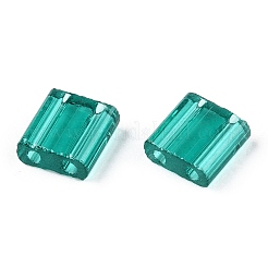 2ホールガラスシードビーズ  透明色  正方形  ライトシーグリーン  5x4.5~5.5x2~2.5mm  穴：0.5~0.8mm&nbsp;SEED-T003-01C-09
