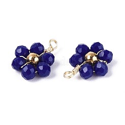 304ステンレス鋼のペンダント付きガラス  花のチャーム  多面カット  ダークブルー  10.5~11x9x3mm  穴：1.4mm&nbsp;GLAA-T028-13G