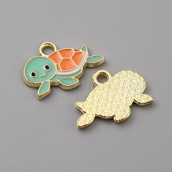 合金エナメルチャーム  ライトゴールド  海の動物の魅力  ウミガメの模様  12x16.5x1.5mm  穴：2mm&nbsp;X-FIND-CJC0010-30LG-01