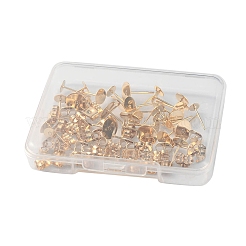 40個 4サイズ 304ステンレススチールスタッドピアス金具  フラットラウンドイヤリングのセッティング  40個のイヤーナット付き  ゴールドカラー  4~8x0.3mm  ピン：0.7mm  10pcs /サイズ&nbsp;STAS-YW0001-55
