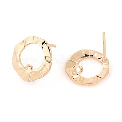 真鍮製スタッドピアスパーツ  カン付き  18KGP本金メッキ  ニッケルフリー  リング  12.5x12mm  穴：2.5mm  ピン：0.8mm&nbsp;KK-T056-01G-NF