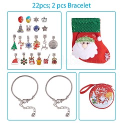 子供のギフトのためのDIYクリスマスヨーロピアンブレスレット作りキット  合金スネークチェーンブレスレット作り  クリスマスツリー＆スネーク 大穴ビーズ＆ペンダント  ミックスカラー&nbsp;JX241A