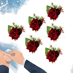 シルクリストコサージュ6個  プラスチックの模造バラの花と  結婚式のための  パーティーの装飾  暗赤色  690x10mm&nbsp;AJEW-CP0001-57