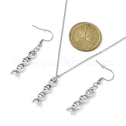 DNA 二重らせん合金ペンダント ネックレス & ダンレ イヤリング ジュエリー セット  304ステンレススチールアズキチェーンとイヤリングピン付き  アンティークシルバー＆ステンレス鋼の色  15.9インチ（40.4cm）  50x6.5mm&nbsp;SJEW-JS01279