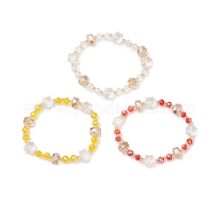 女性用ガラスビーズストレッチブレスレット3個  ロンデル  多面カット  ミックスカラー  内径：2インチ（5cm）&nbsp;BJEW-MZ00191
