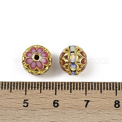 真鍮製エナメルビーズ  ラインストーン付き  長持ちメッキ  ラウンド  ラックめっき  ミックスカラー  10mm  穴：1.2mm&nbsp;KK-L236-01C-G