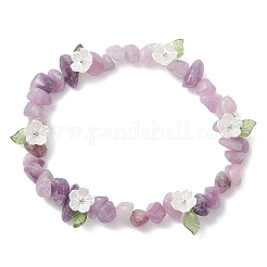 天然レピドライトチップビーズストレッチブレスレット（女性用）  ABSプラスチック製の模造真珠の花のビーズ付き  内径：2インチ（5cm）&nbsp;BJEW-JB12311-03