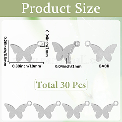 ステンレススチールチャーム30個  バタフライチャーム  ステンレス鋼色  6.5x10x1mm  穴：1mm&nbsp;STAS-SC0010-21P
