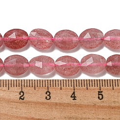 天然石ストロベリークォーツビーズ連売り  多面カット  フラットオーバル  10x8x5mm  穴：1mm  約38個/連  15.04''（38.2センチメートル）&nbsp;G-P544-D09-01